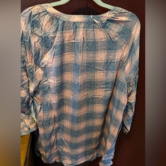 NWT pink plaid L blouse Caffé Marrahesh - Picture 5 of 5